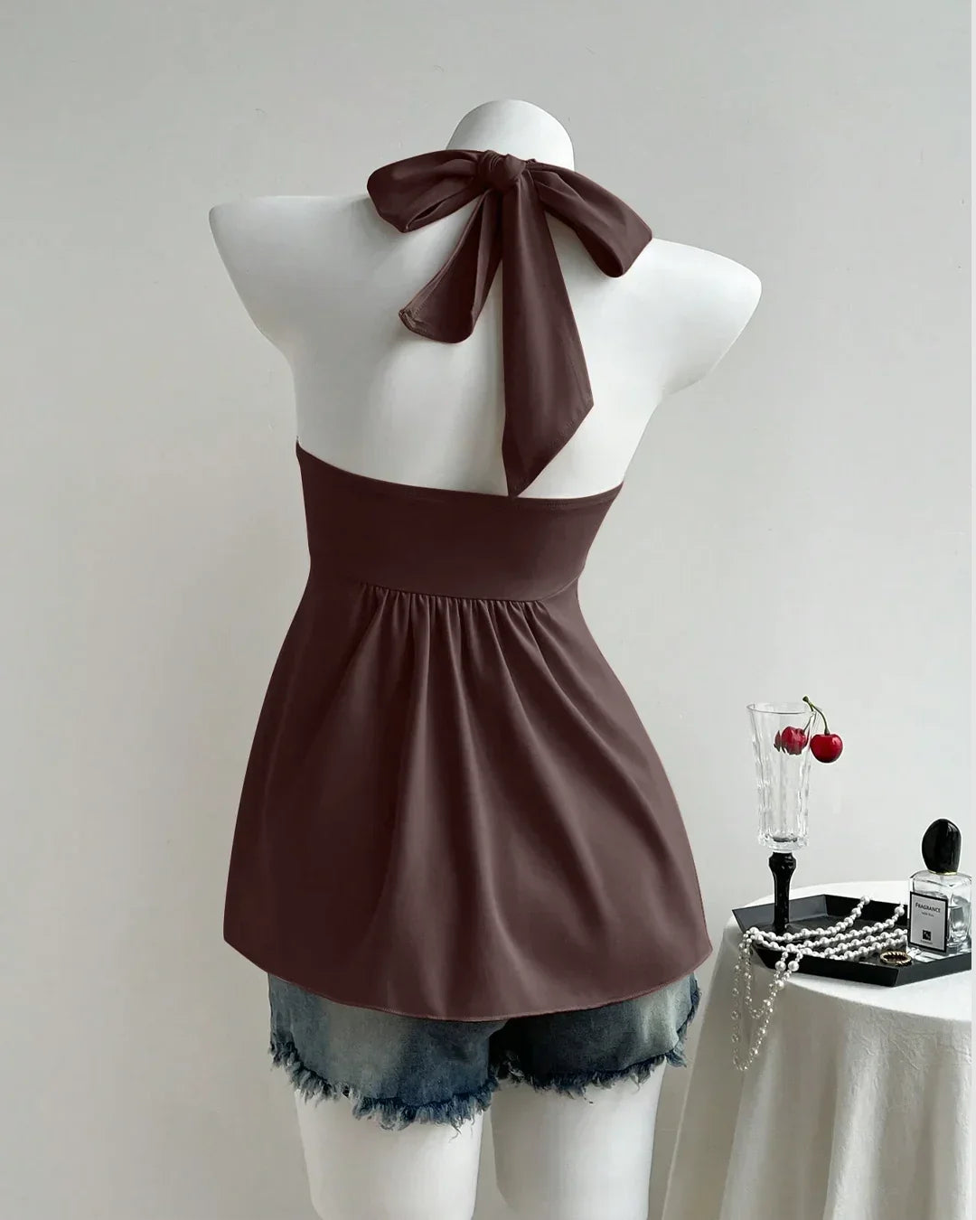 Chocolate Twist Front Draped Halter Top