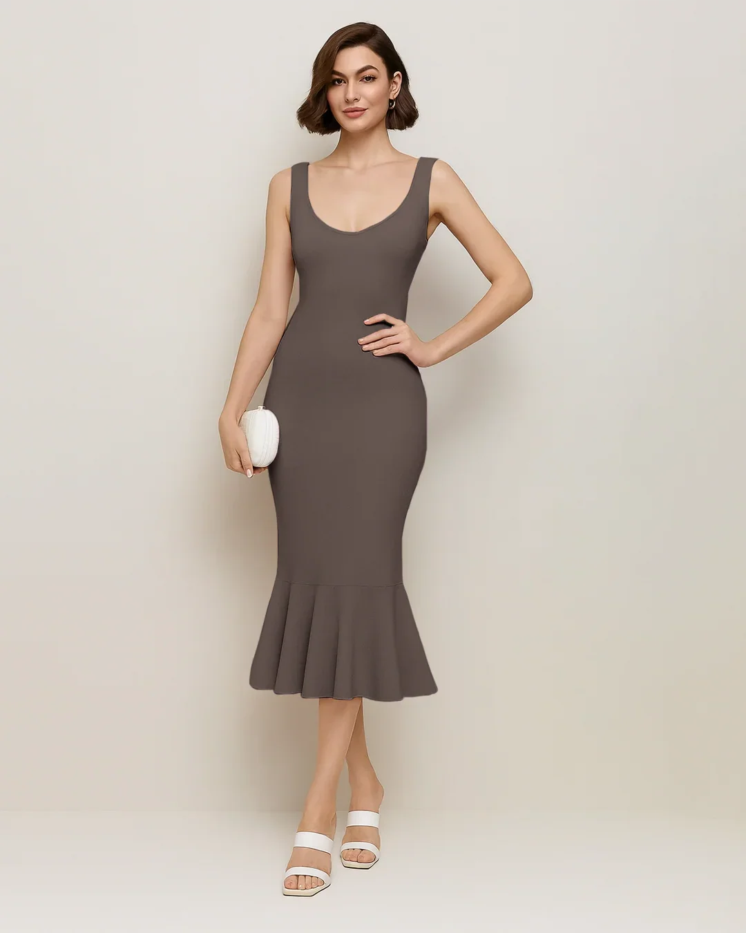 Coca Sleeveless Fishtail Hem Bodycon Dress
