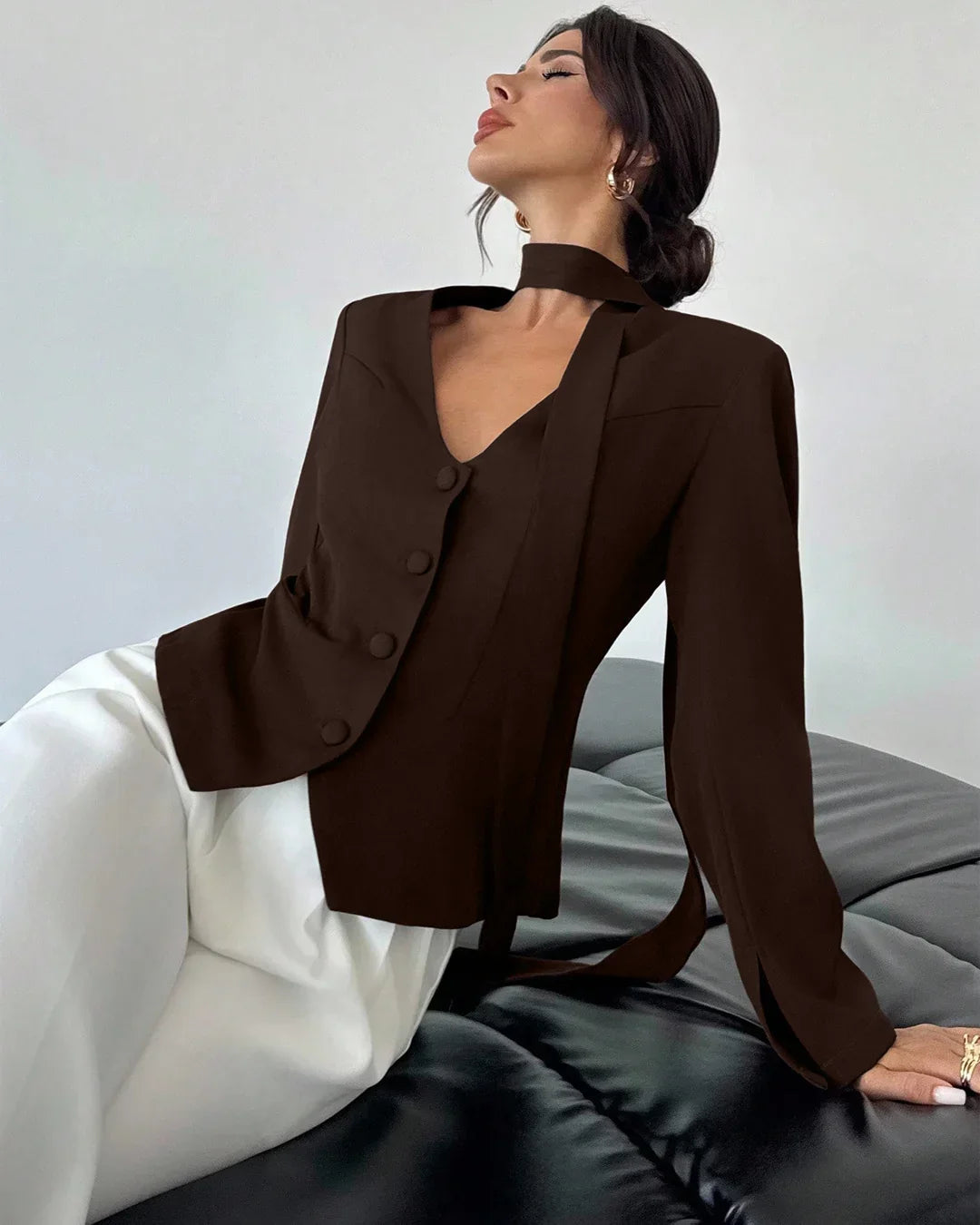 Coco Deep V-Neck Tie Detail Full Sleeve Top