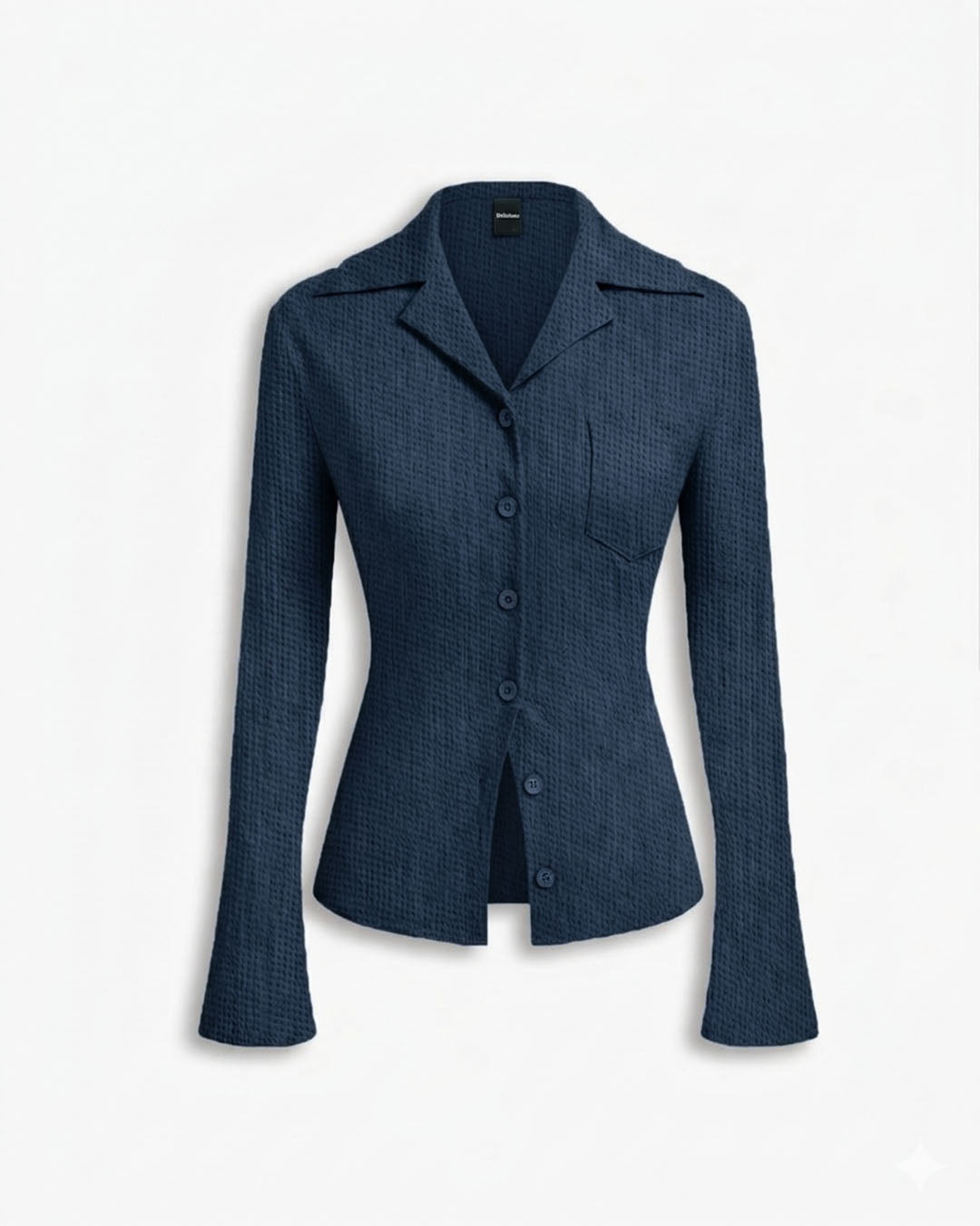 Collar Bell Sleeve Button Shirt in Blue