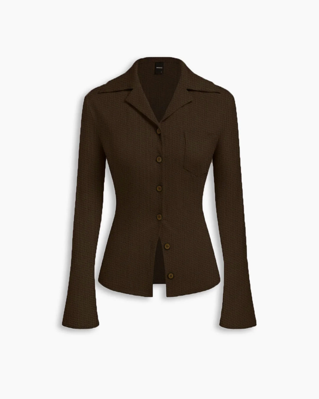 Collar Bell Sleeve Button Shirt in Coffee