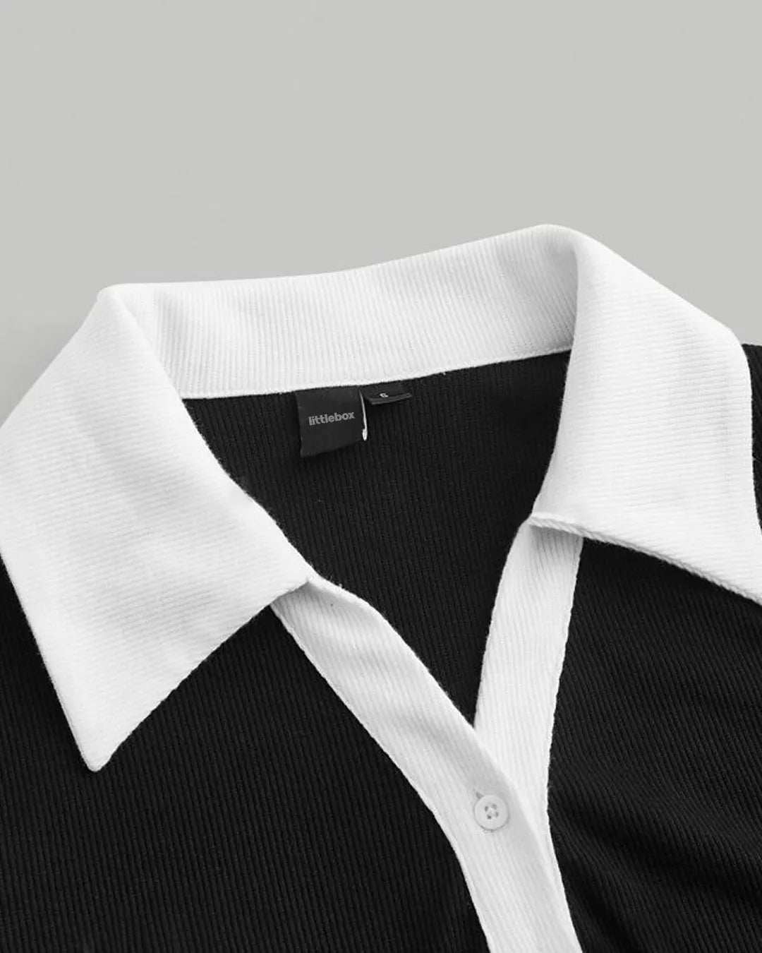 Contrast Collar Button Front Bodycon Dress In Black