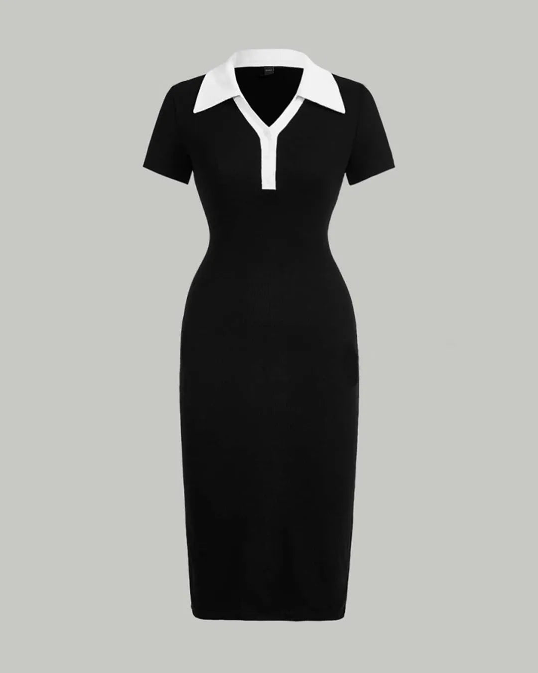 Contrast Collar Button Front Bodycon Dress In Black