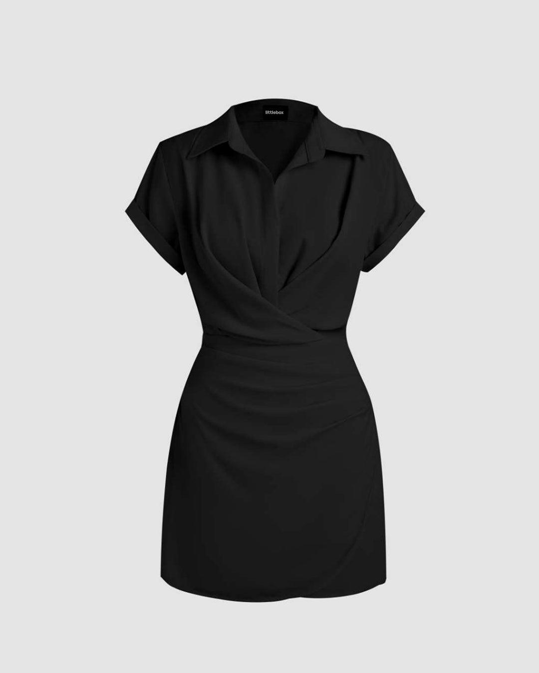 Collar Wrap Black Mini Dress