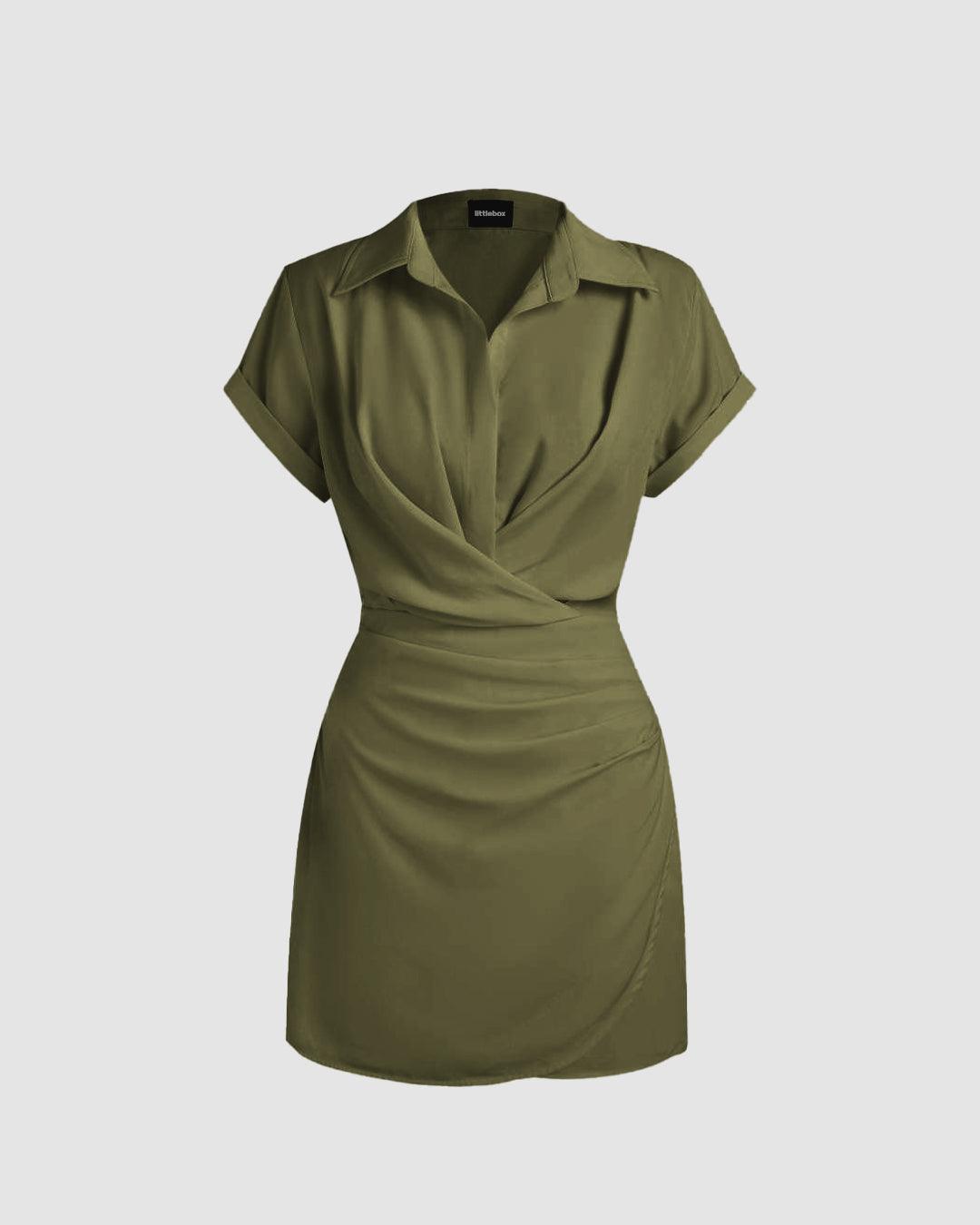 Collar Wrap Herbal Green Mini Dress