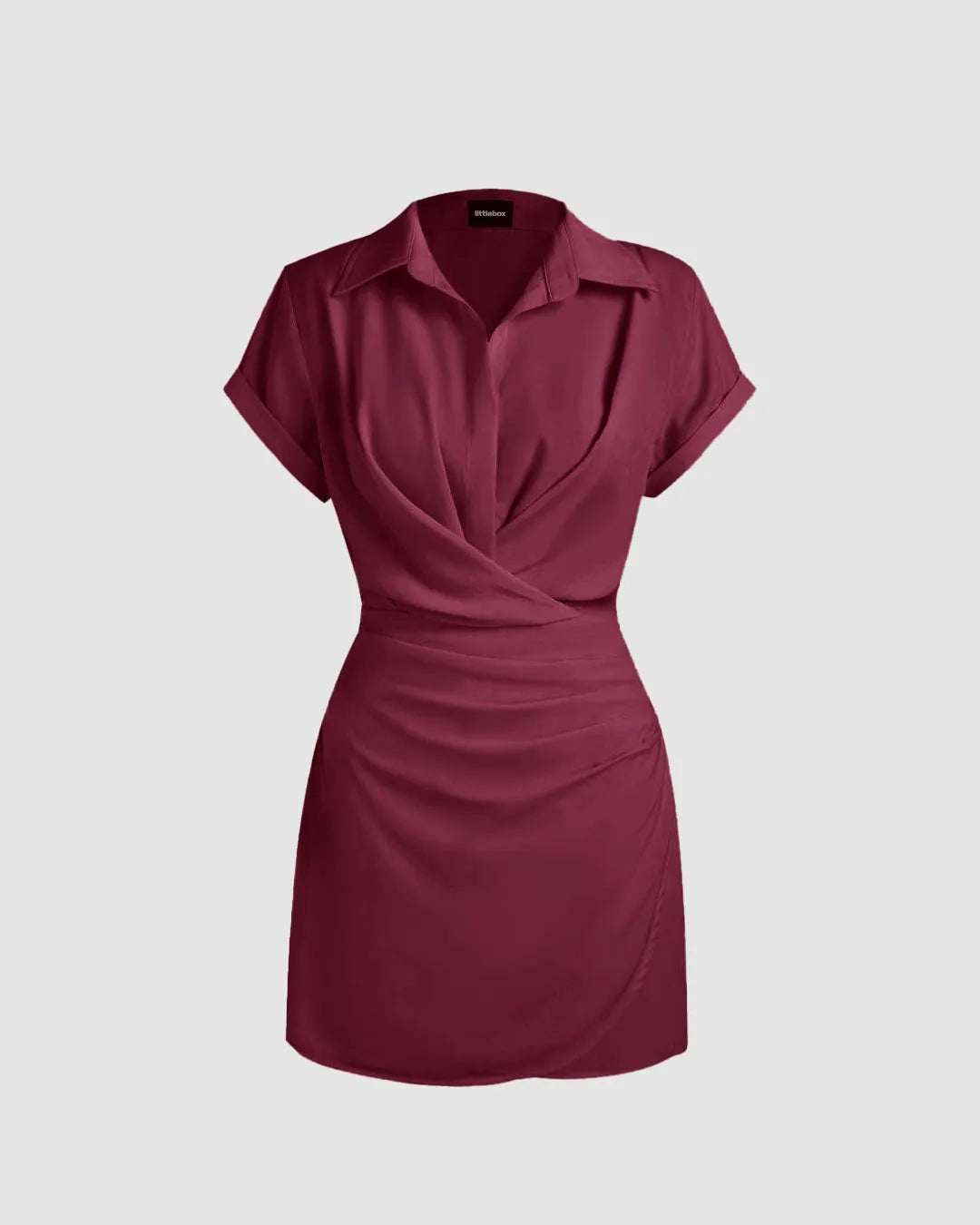 Collar Wrap Rose Red Mini Dress