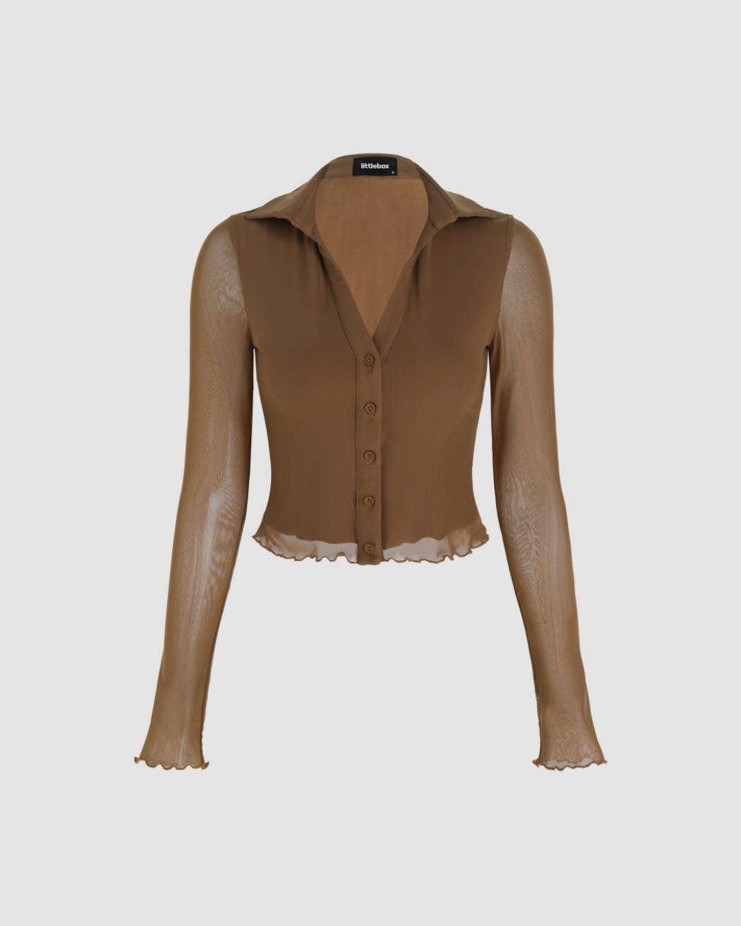 Collared Button Up Full Sleeve Brown Shirt