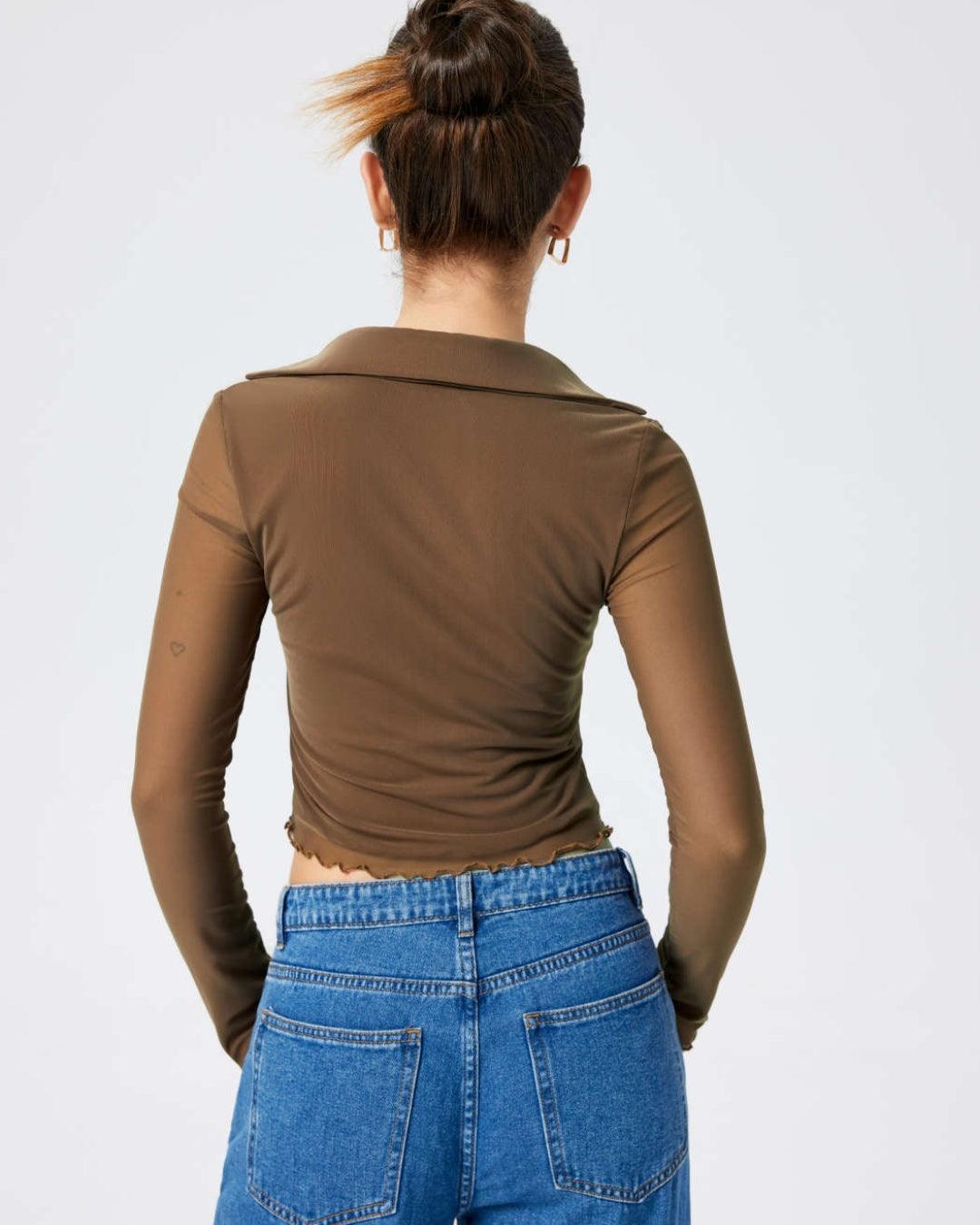 Collared Button Up Full Sleeve Brown Shirt