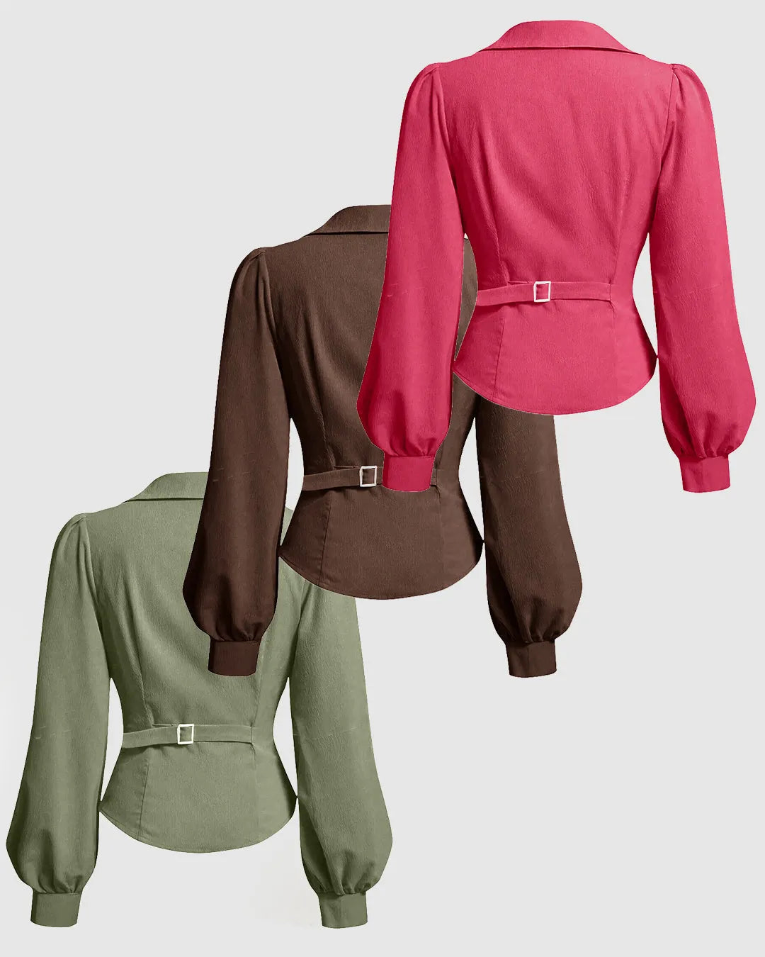 Combo : V Neck Top Wrap Front With Lantern Sleeve in Herbal Green, Chocolate Brown and Hot Pink