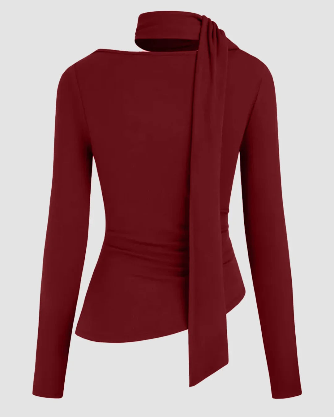 Cowl Neck Asymmetrical Hem Ruched Top in Maroon