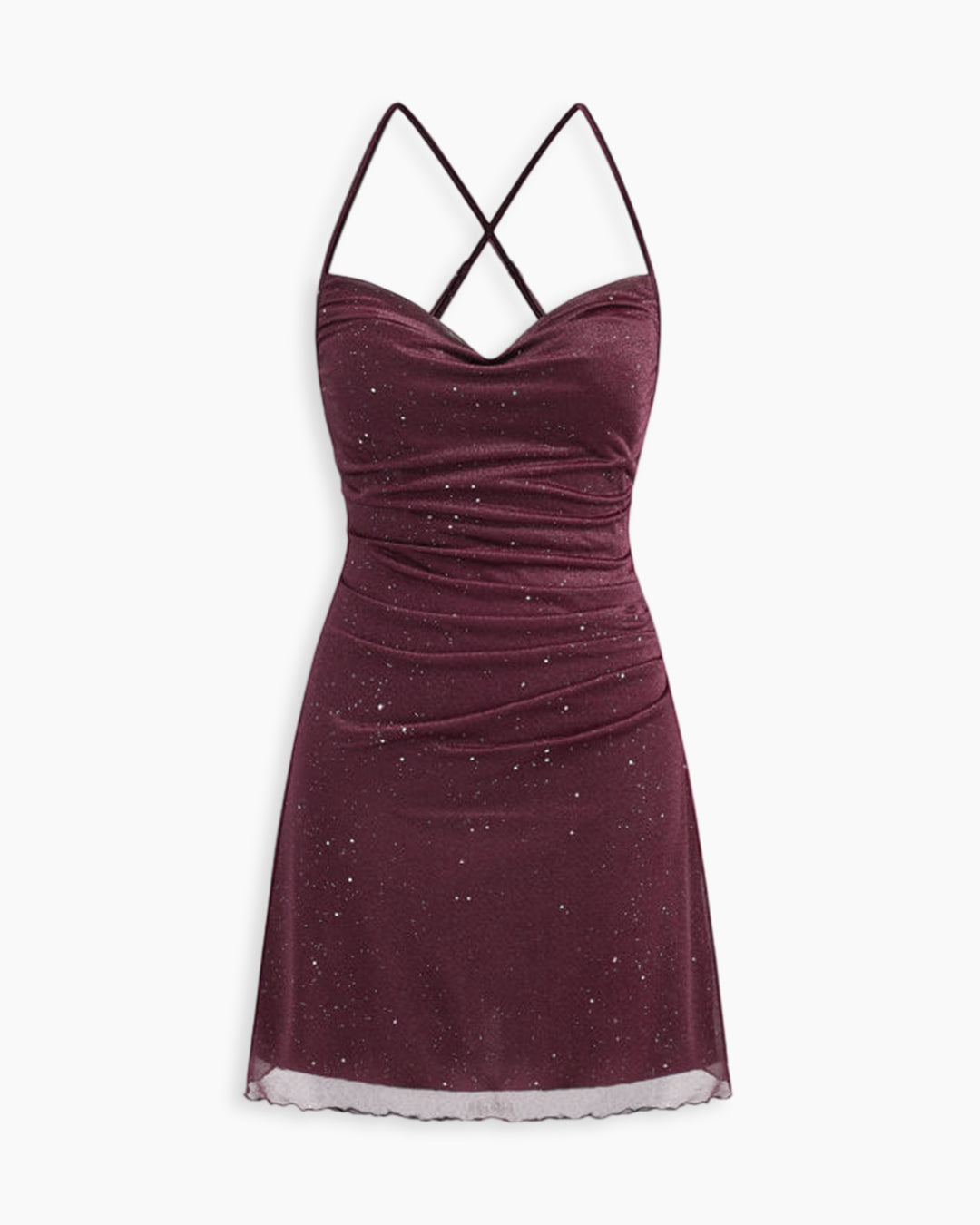 Cowl Neck Mini Dress in Wine Maroon