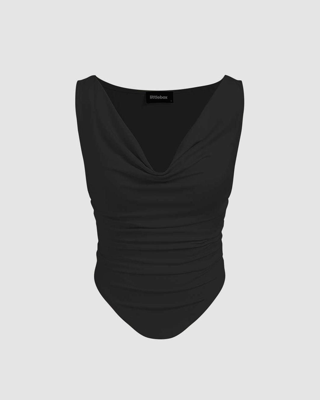 Cowl Neck Sleeveless Black Cami Top