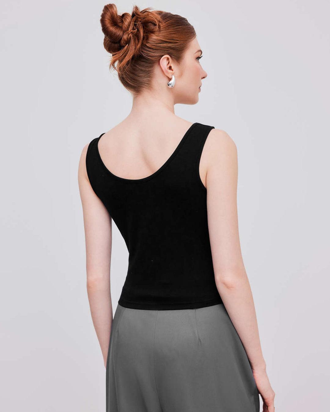 Cowl Neck Sleeveless Black Cami Top