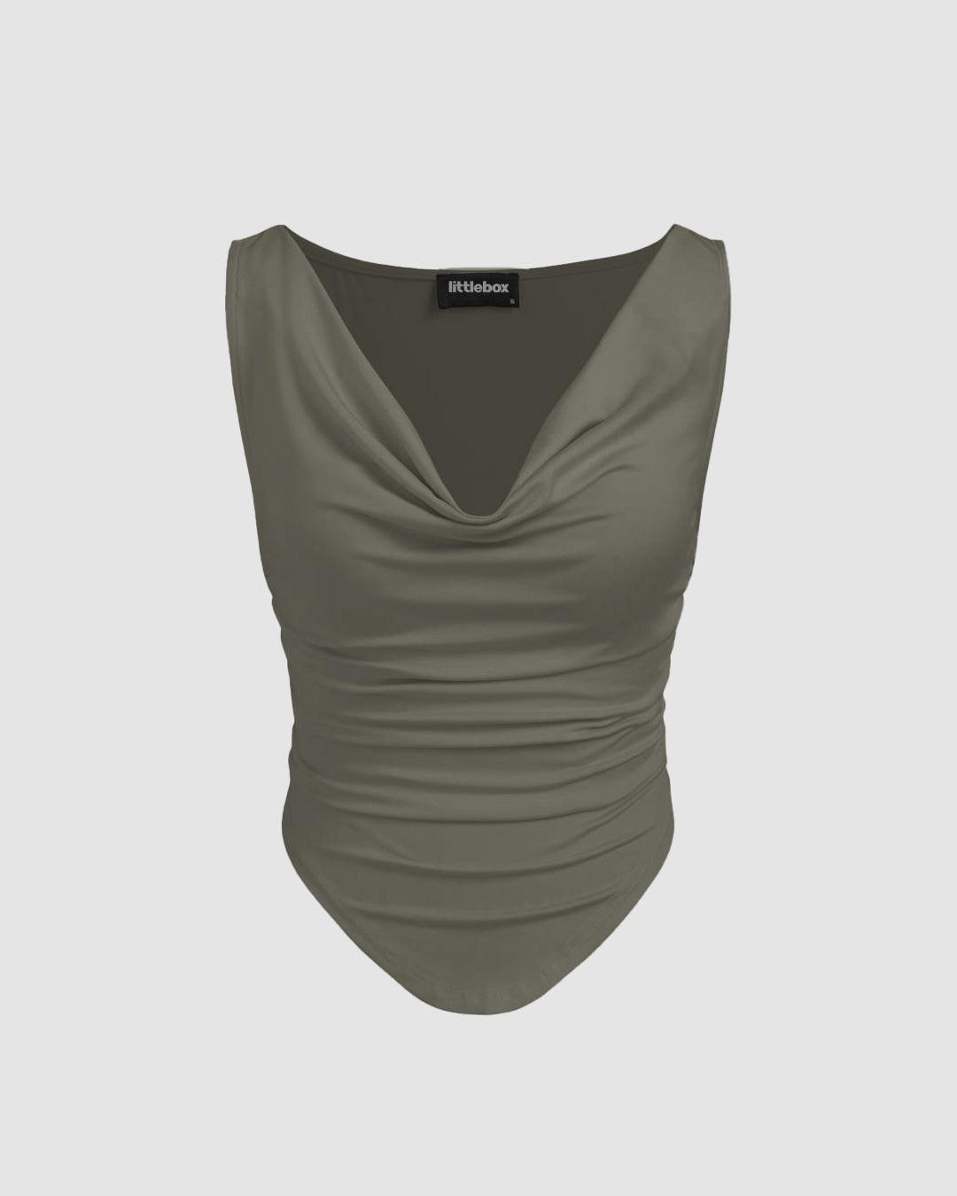 Cowl Neck Sleeveless Green Cami Top