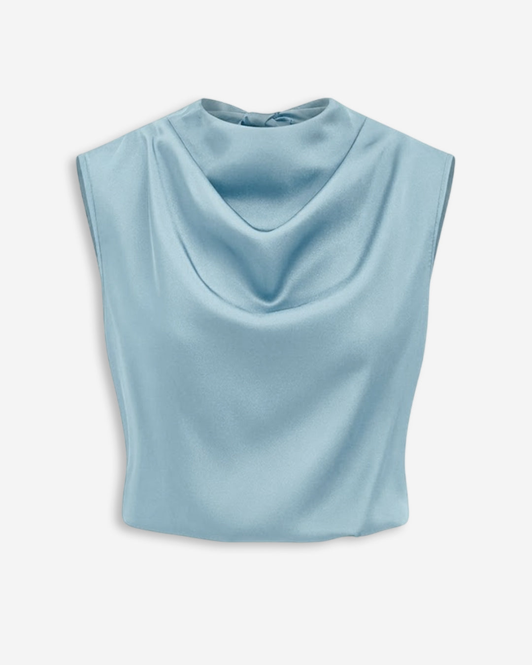 Cowl Neck Sleeveless Tie Back Top in Baby Blue