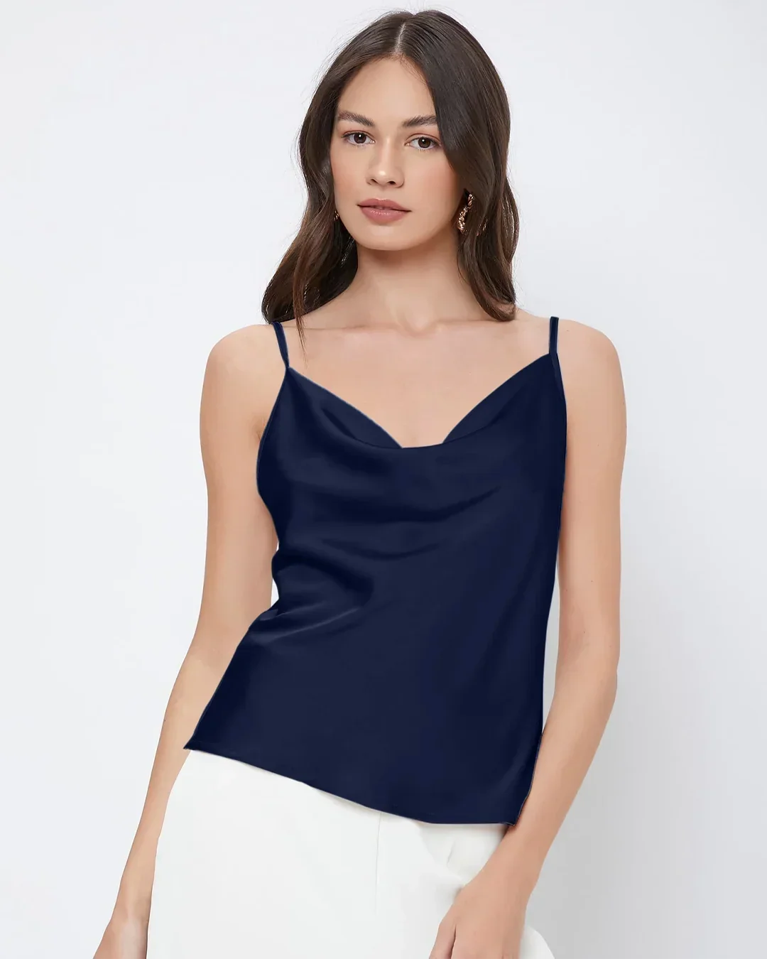 Cowl Neck Sleeveless Top in Navy Blue