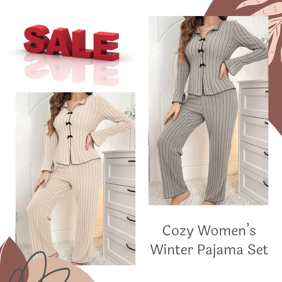 Pack of 2 Women’s Winter Pajama Sets – Cozy Flannel Sleepwear with Elegant Bell Sleeves