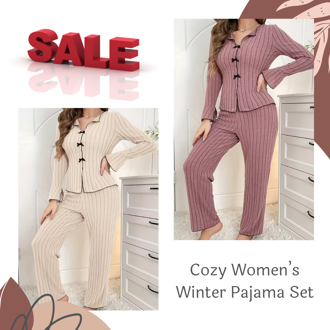 Pack of 2 Women’s Winter Pajama Sets – Cozy Flannel Sleepwear with Elegant Bell Sleeves