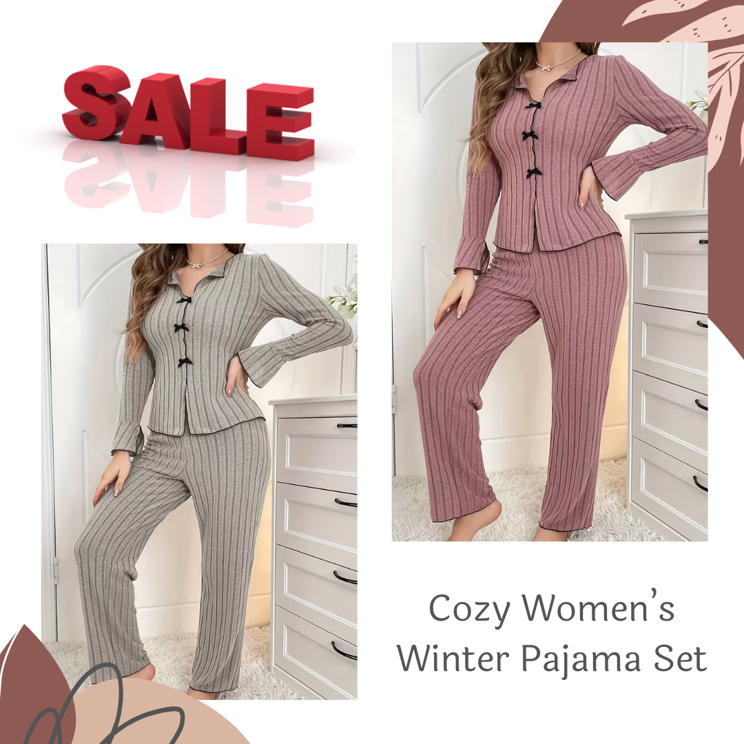 Pack of 2 Women’s Winter Pajama Sets – Cozy Flannel Sleepwear with Elegant Bell Sleeves