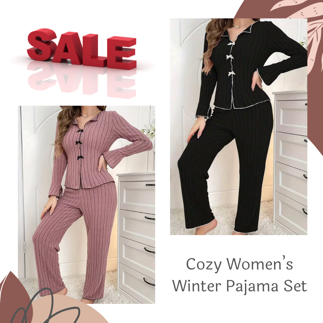 Pack of 2 Women’s Winter Pajama Sets – Cozy Flannel Sleepwear with Elegant Bell Sleeves
