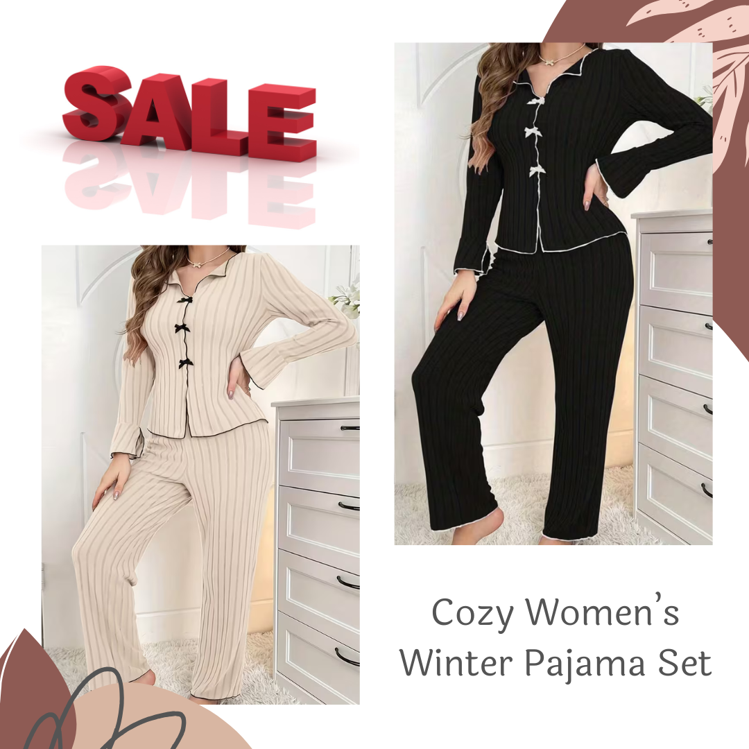 Pack of 2 Women’s Winter Pajama Sets – Cozy Flannel Sleepwear with Elegant Bell Sleeves