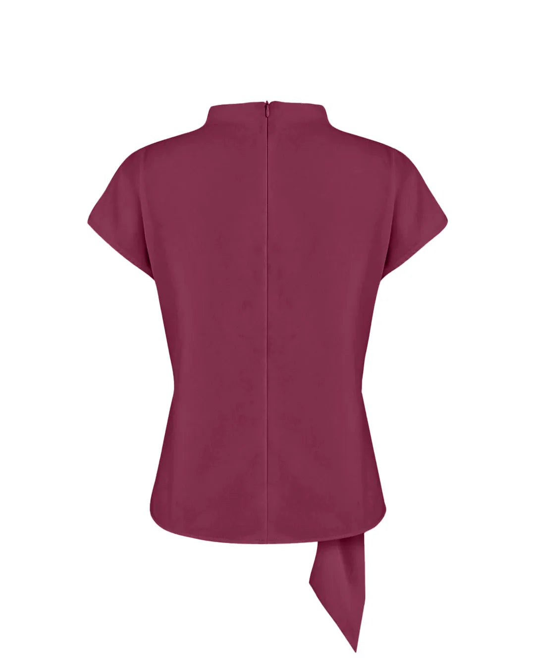 Crew Neck Tie Waist Short Sleeve Rose Red Tops