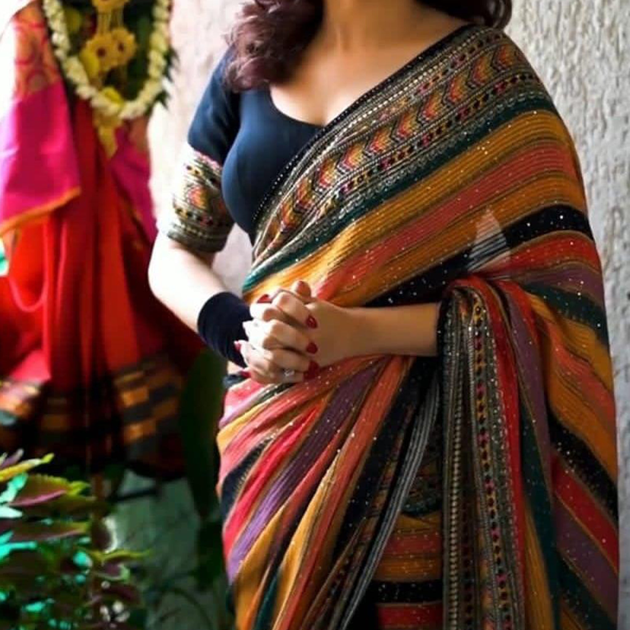 Crochet Georgette Colorful Saree with Sequence Work