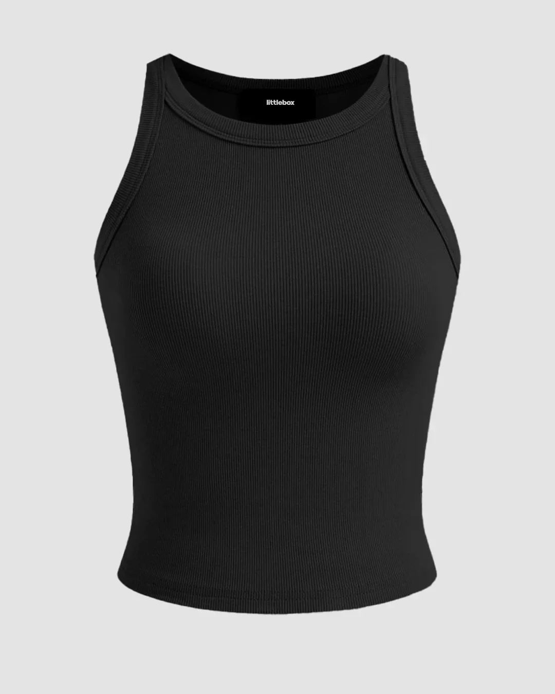 Cropped Knit Tank Top in Black