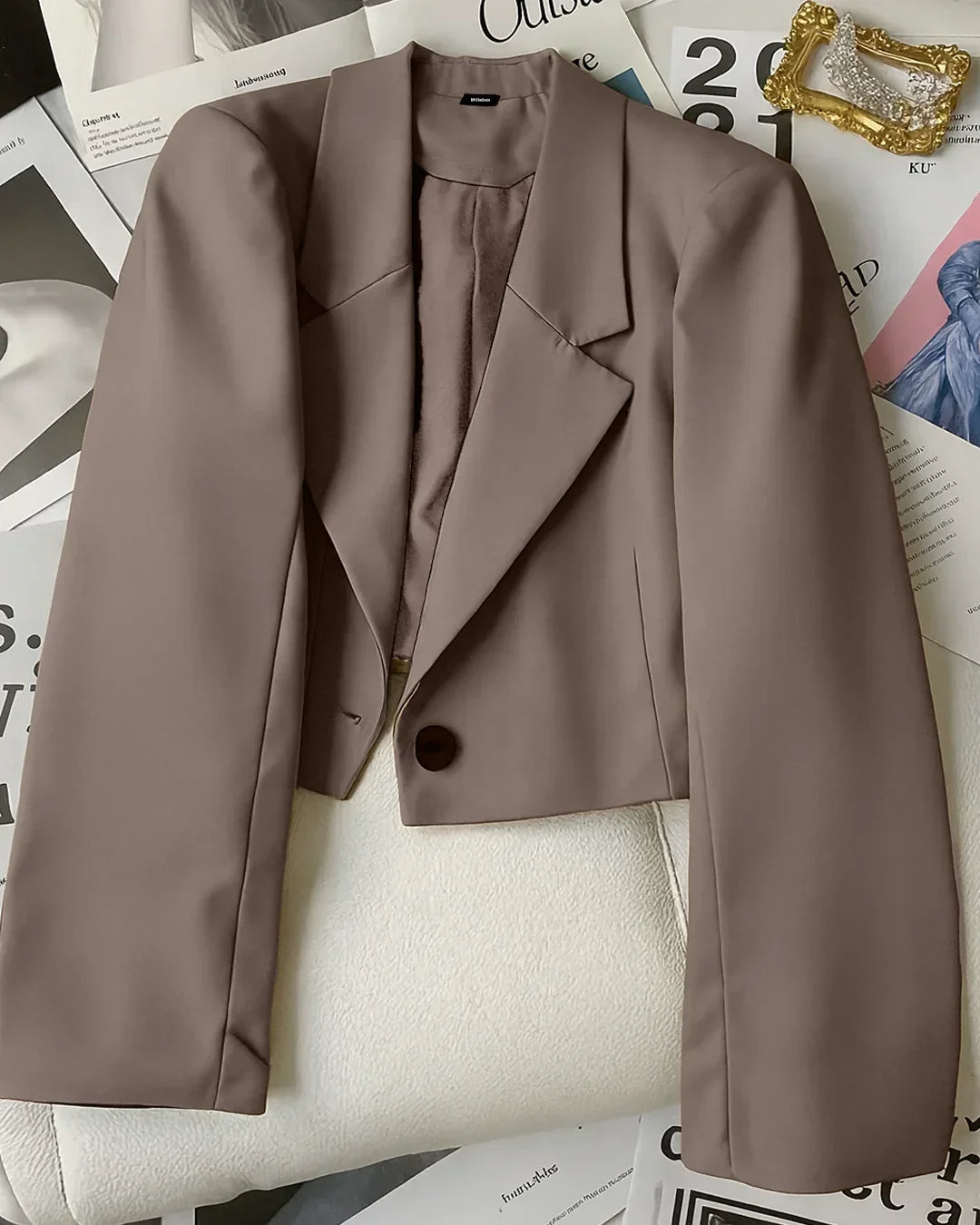 Cropped Single Button Casual Blazer in Cappuccino