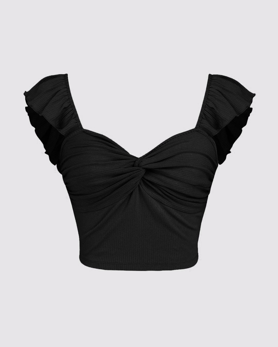 Cropped Vest Ruffle Top In Black