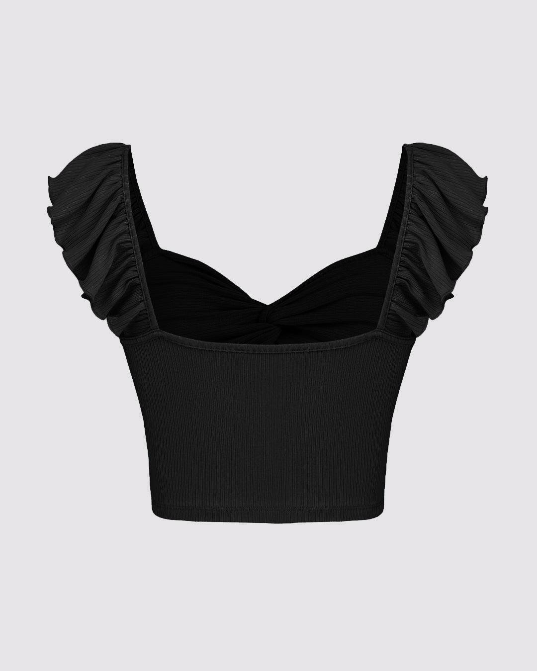 Cropped Vest Ruffle Top In Black