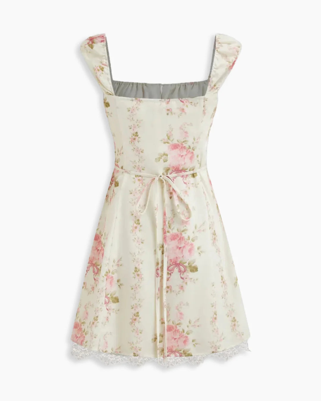 Square Neck Fit and Flare A-Line Hem Floral Print Short Puff Sleeve Mini Dress
