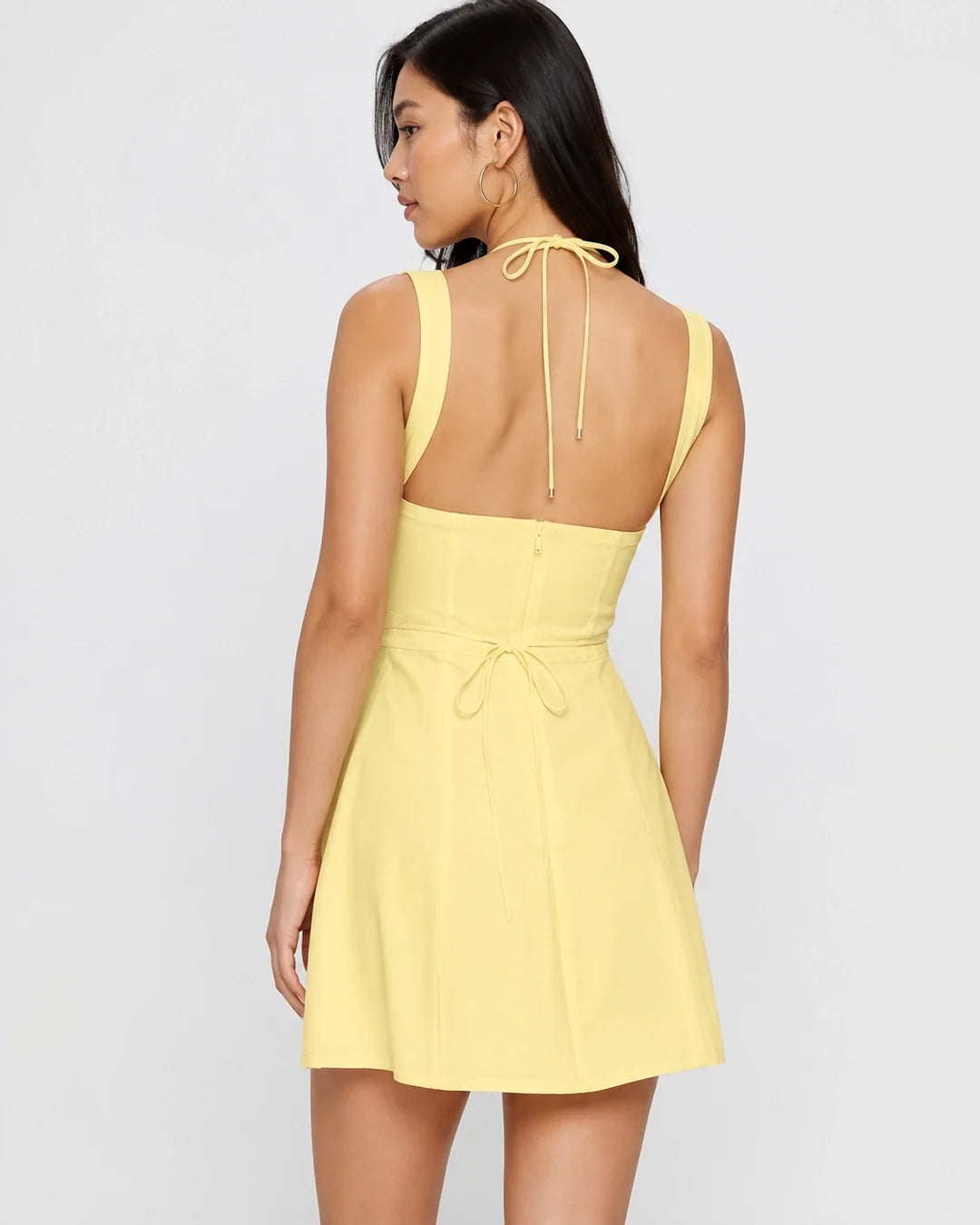 A-Line Square Neck Thick Strap Solid Dress in Pastel Yellow