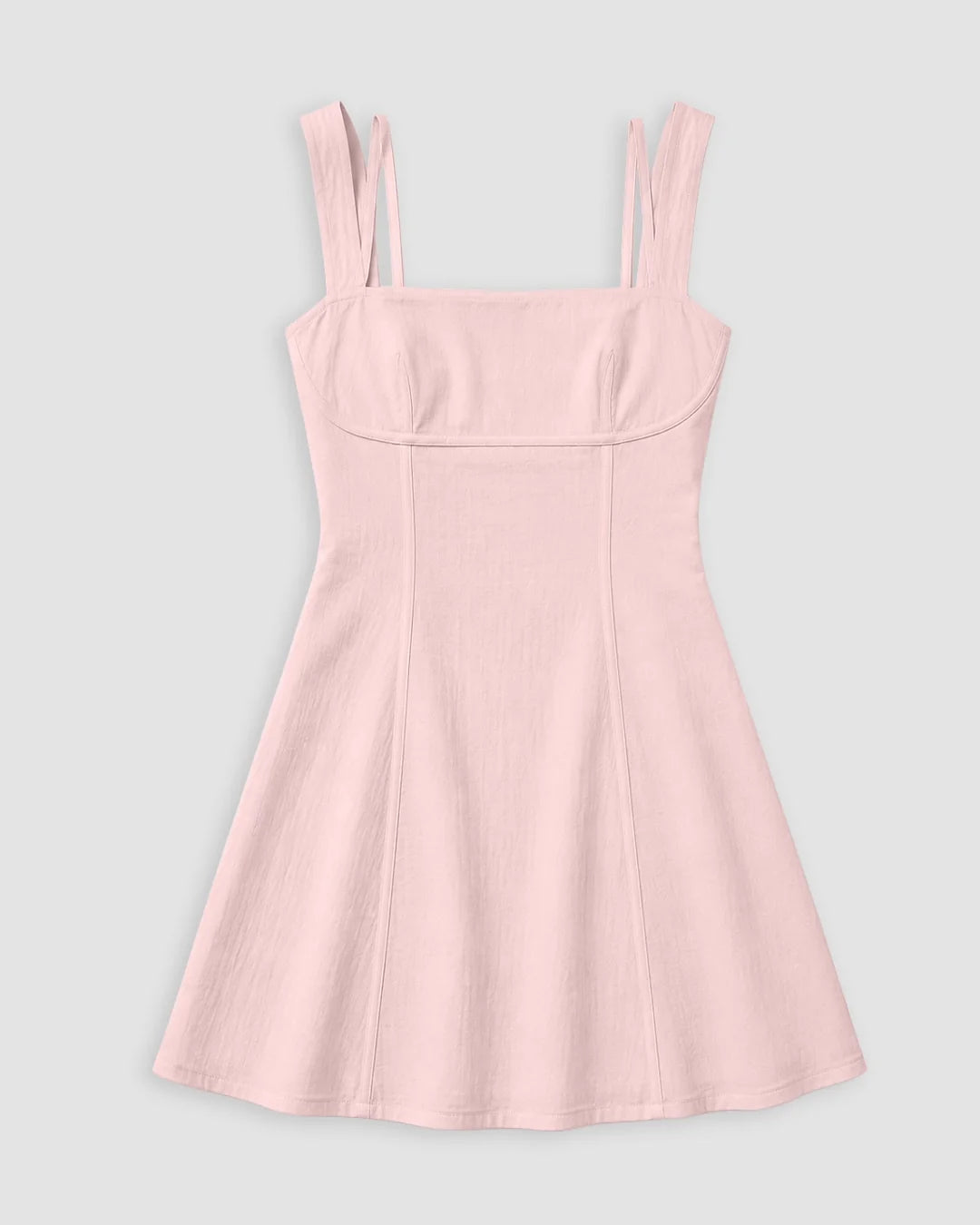 A-Line Square Neck Thick Strap Solid Dress in Baby Pink
