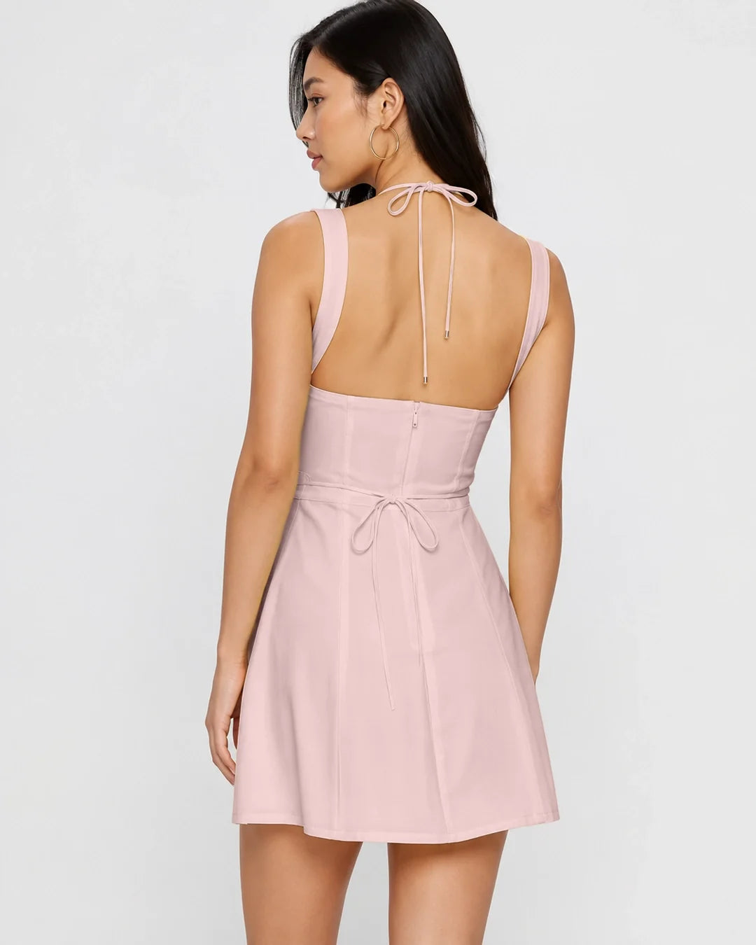 A-Line Square Neck Thick Strap Solid Dress in Baby Pink