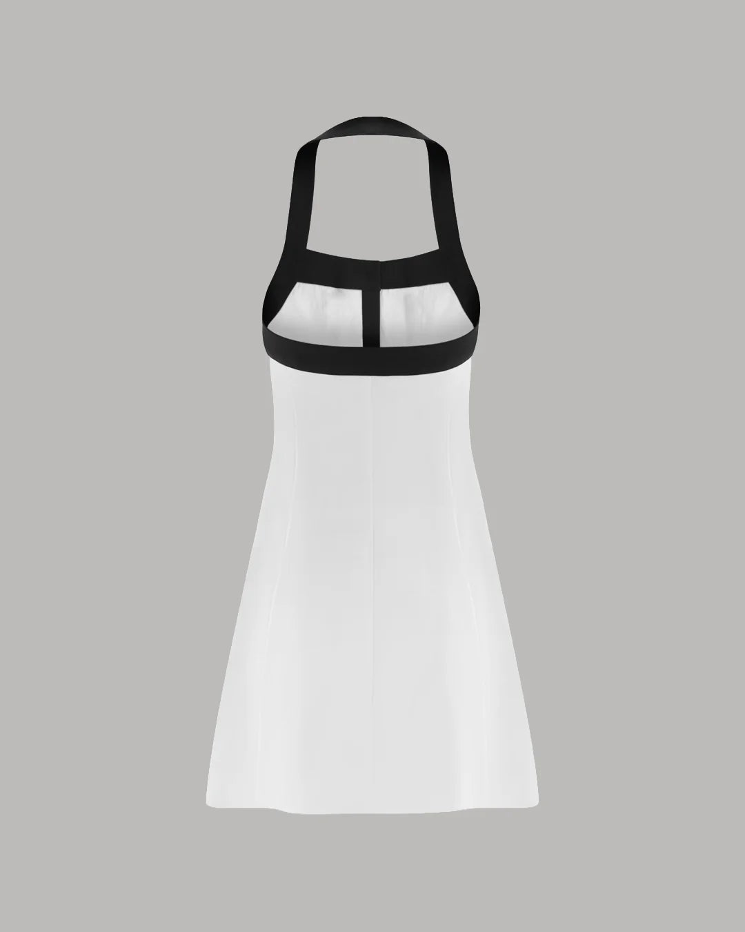 Contrast Trim Halter Neck Fit and Flare Mini Dress in Off White