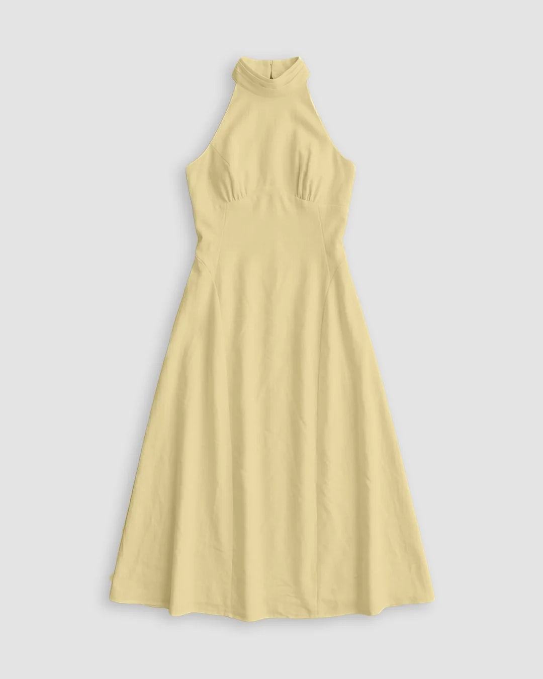 High Neck Sleeveless Fit and Flare Midi Dress in Vanilla