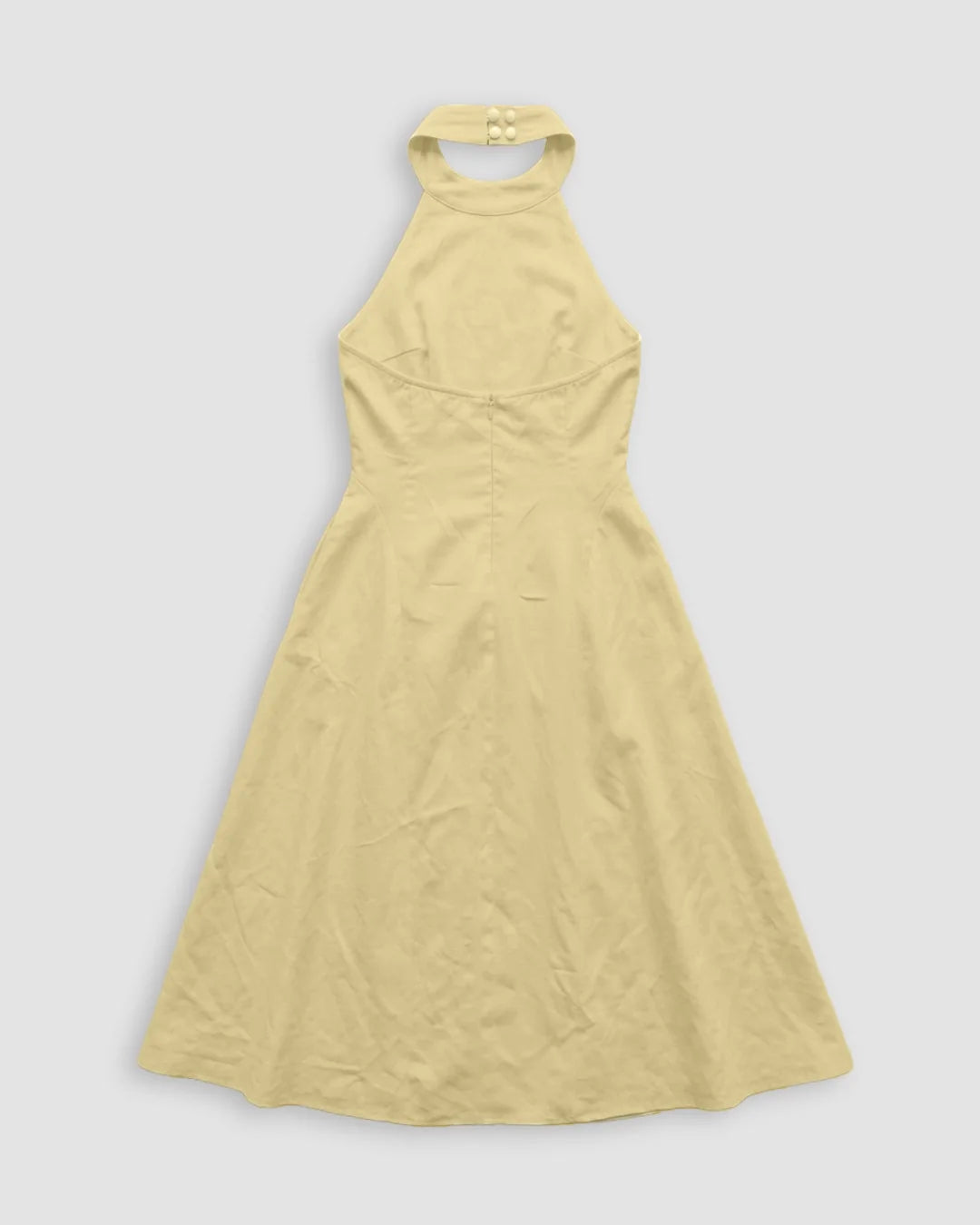 High Neck Sleeveless Fit and Flare Midi Dress in Vanilla