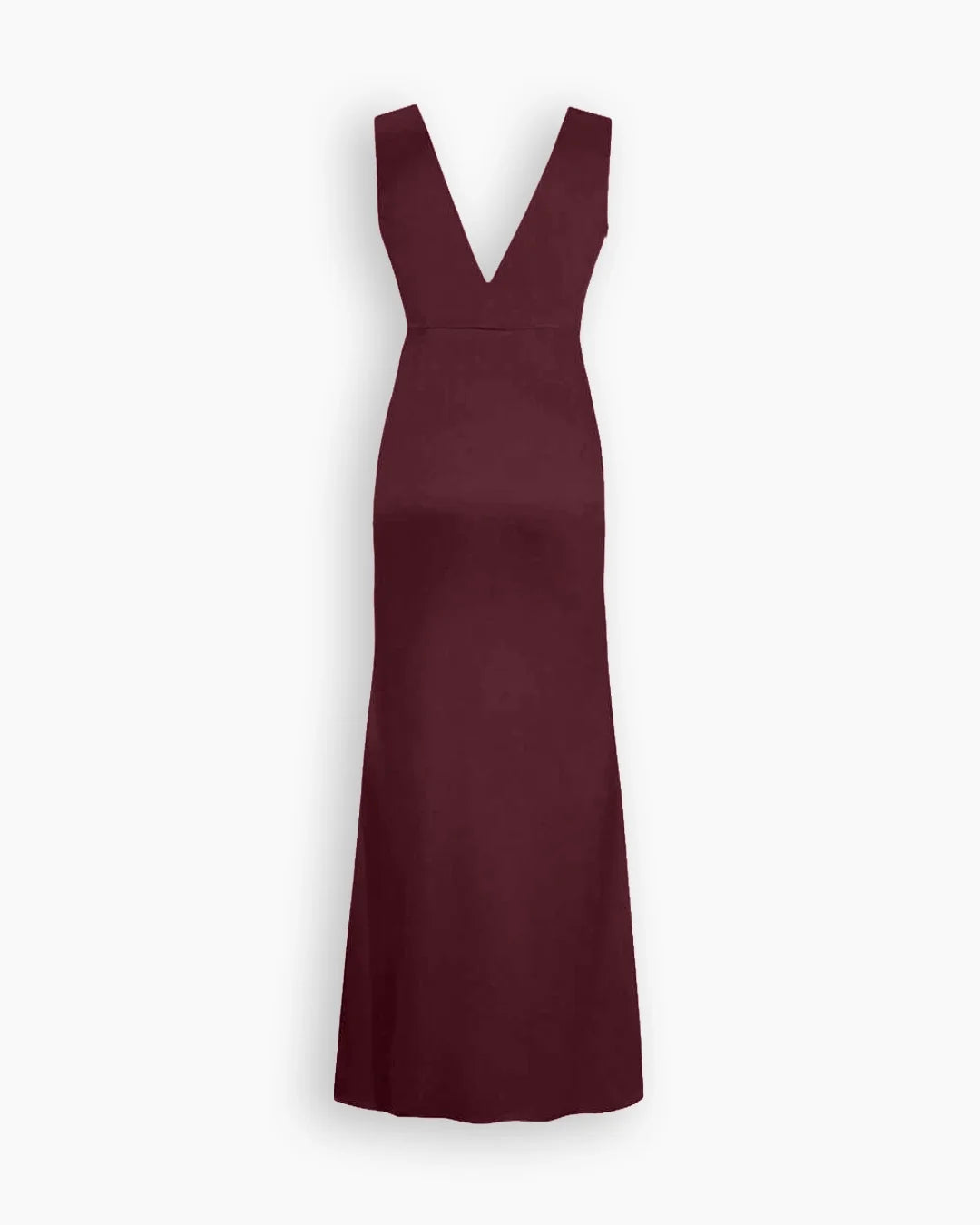 Plunge Neck Satin Maxi Dress in Wine Maroon