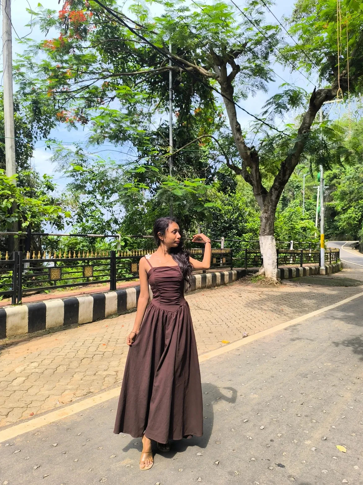 Vintage Retro Spaghetti Strap Chocolate Brown Dress