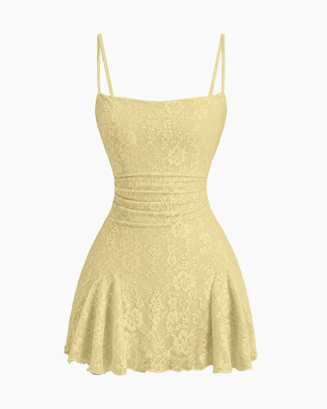 Floral Textured Spaghetti Strap Bodycon Mini Dress in Vanilla
