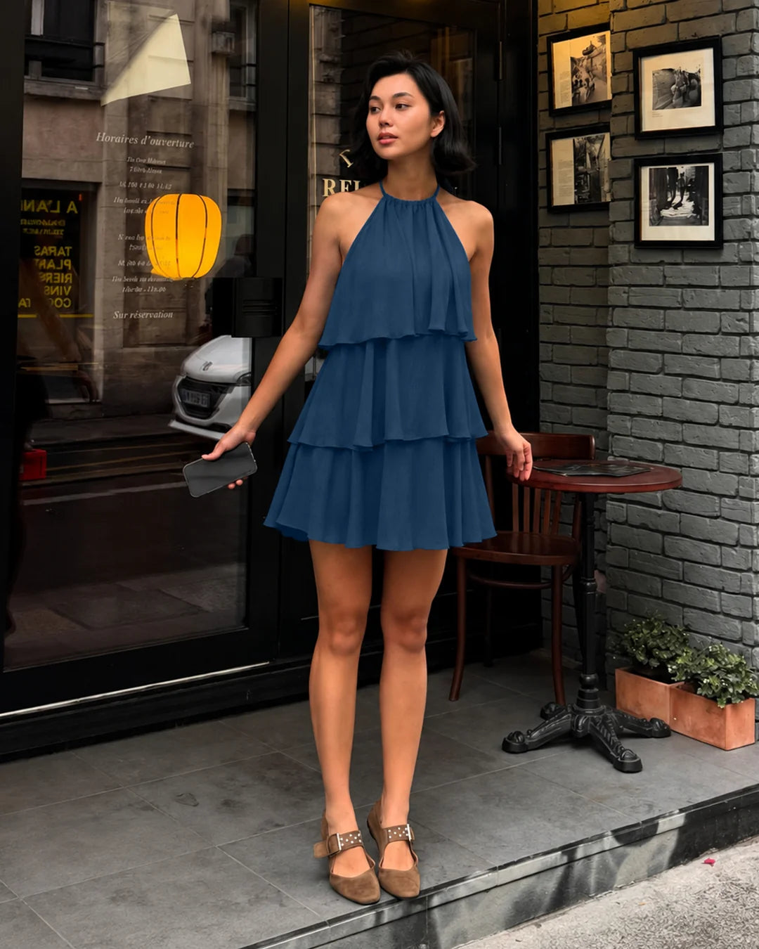 Layered Halter Neck Mini Dress in Pageant blue