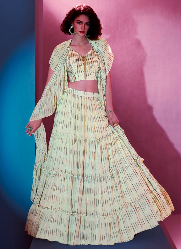 Amazing Cream Color Art Silk Fabric Party Wear Lehenga
