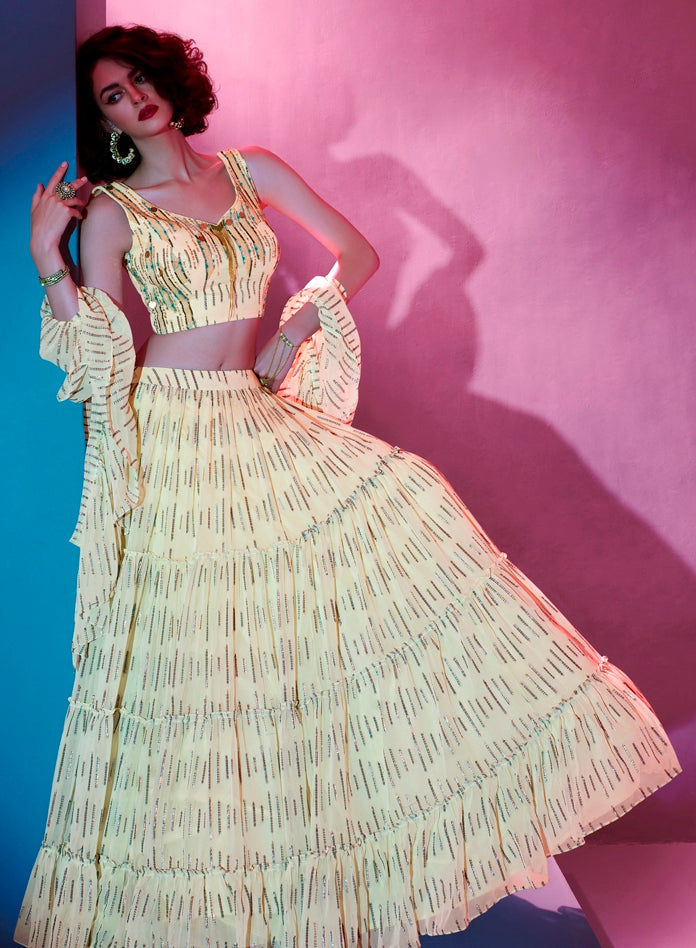 Amazing Cream Color Art Silk Fabric Party Wear Lehenga