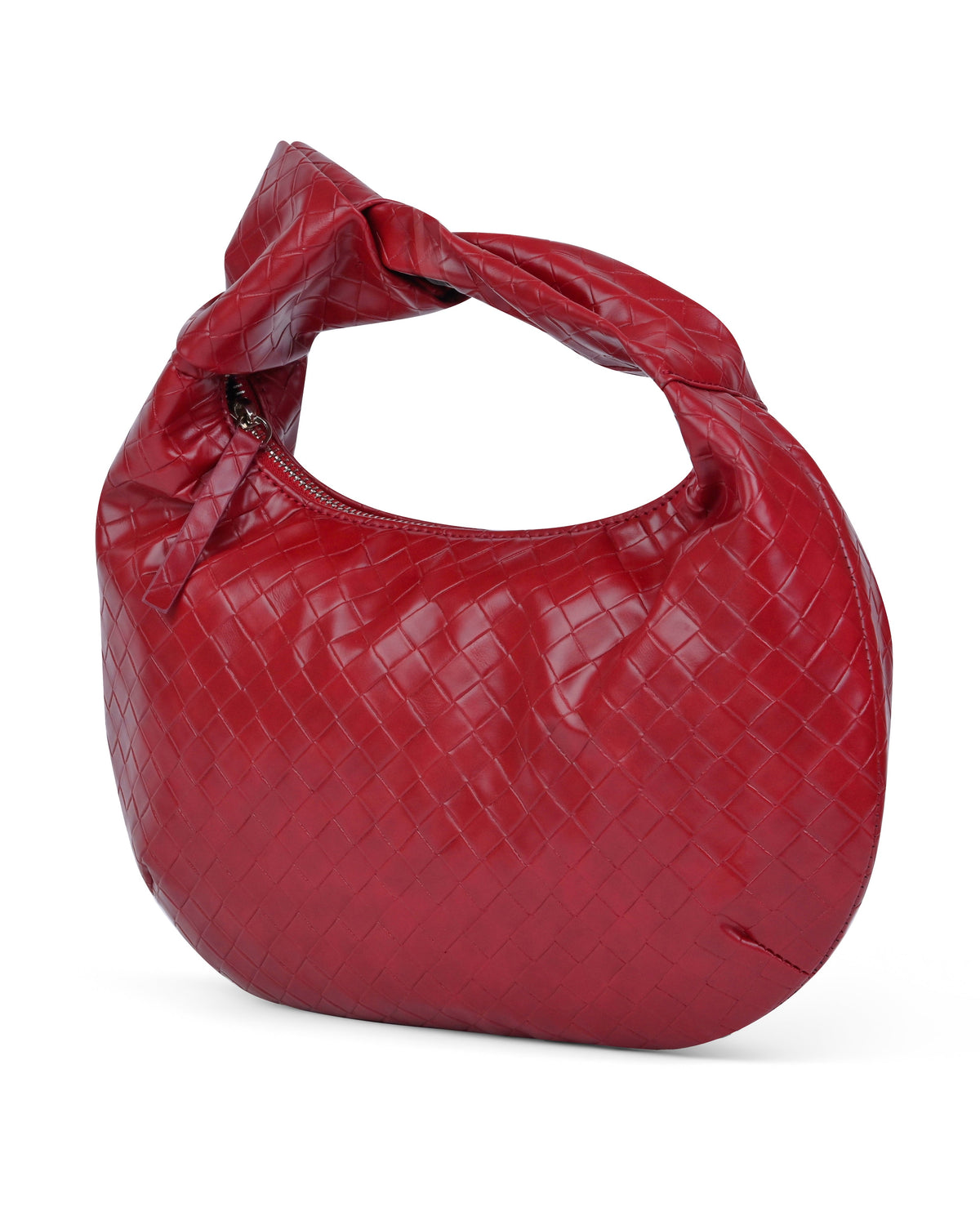 Puffy Knot Handle Shoulder Bag in Maroon