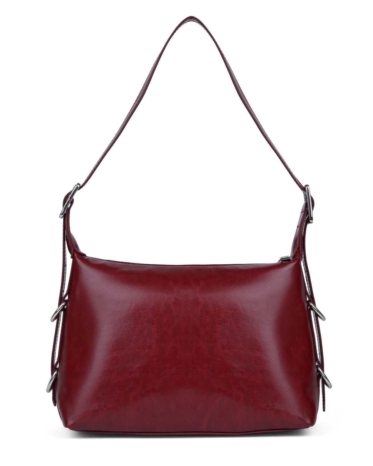 Buckle Closure Flap Detail Shoulder Bag in Cherry Red