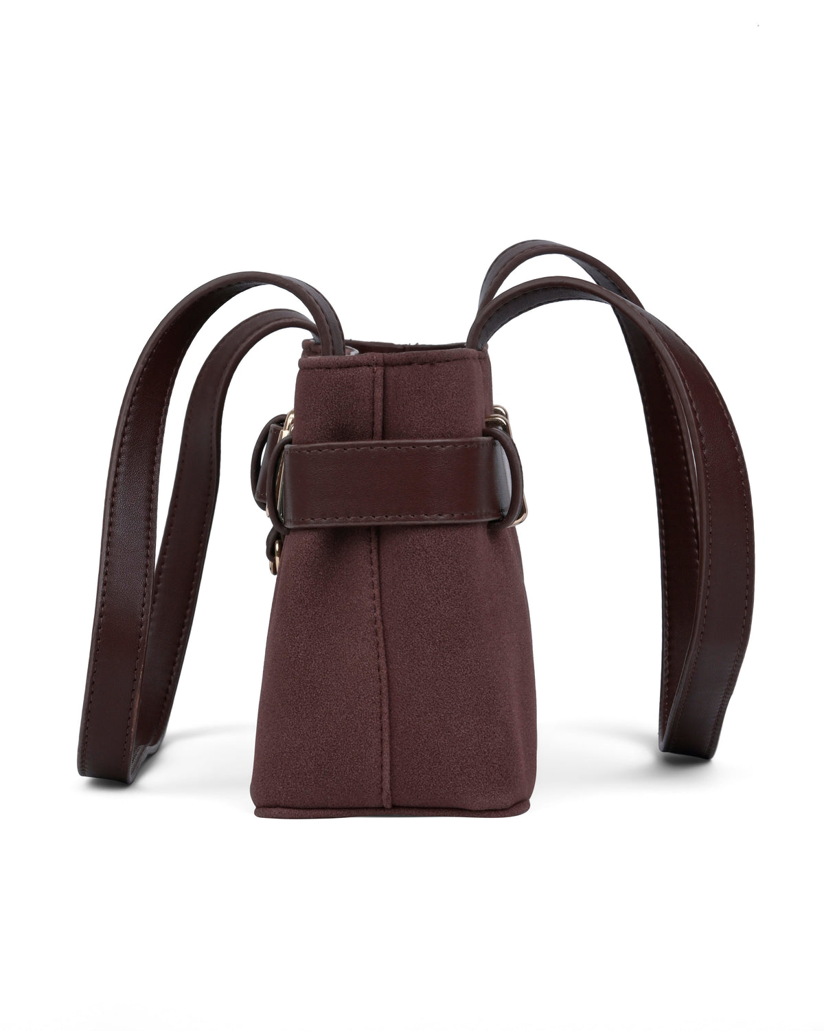 Buckle Detail Structured Shoulder Bag in Coffee Brown