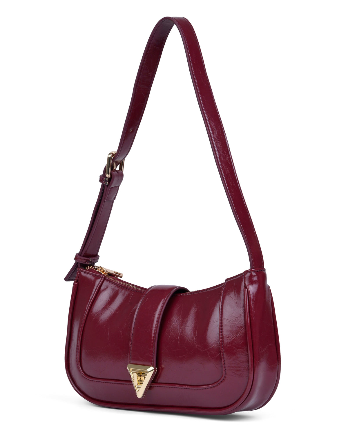 Elegant Patent Finish Shoulder Bag in Cherry Red