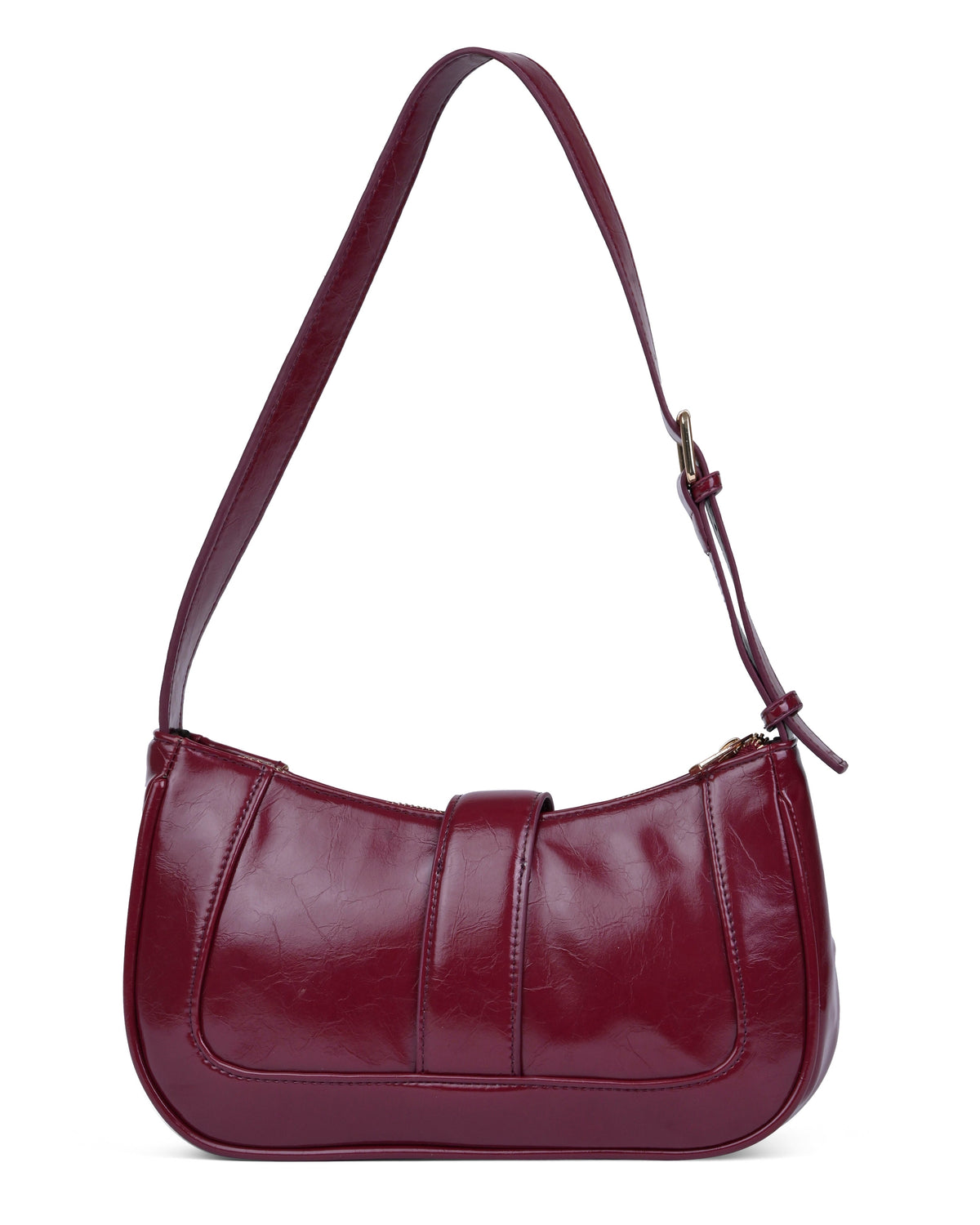 Elegant Patent Finish Shoulder Bag in Cherry Red