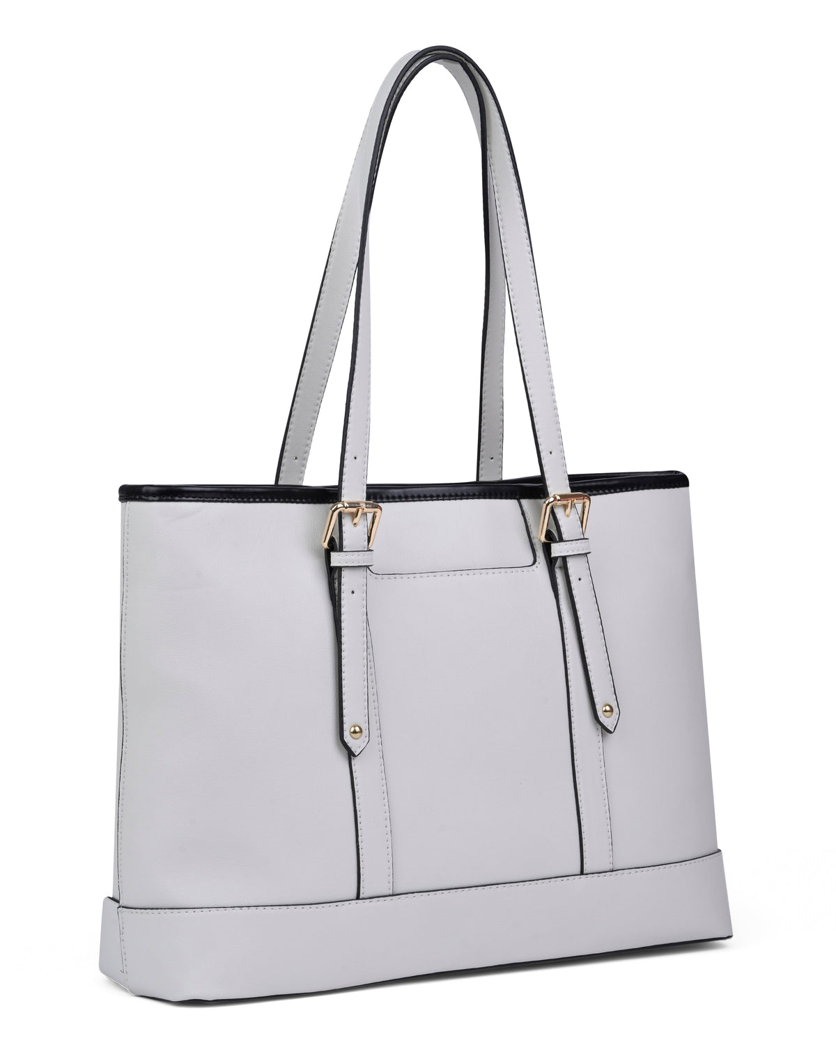 Buckle Accent Office Tote Bag in Cream